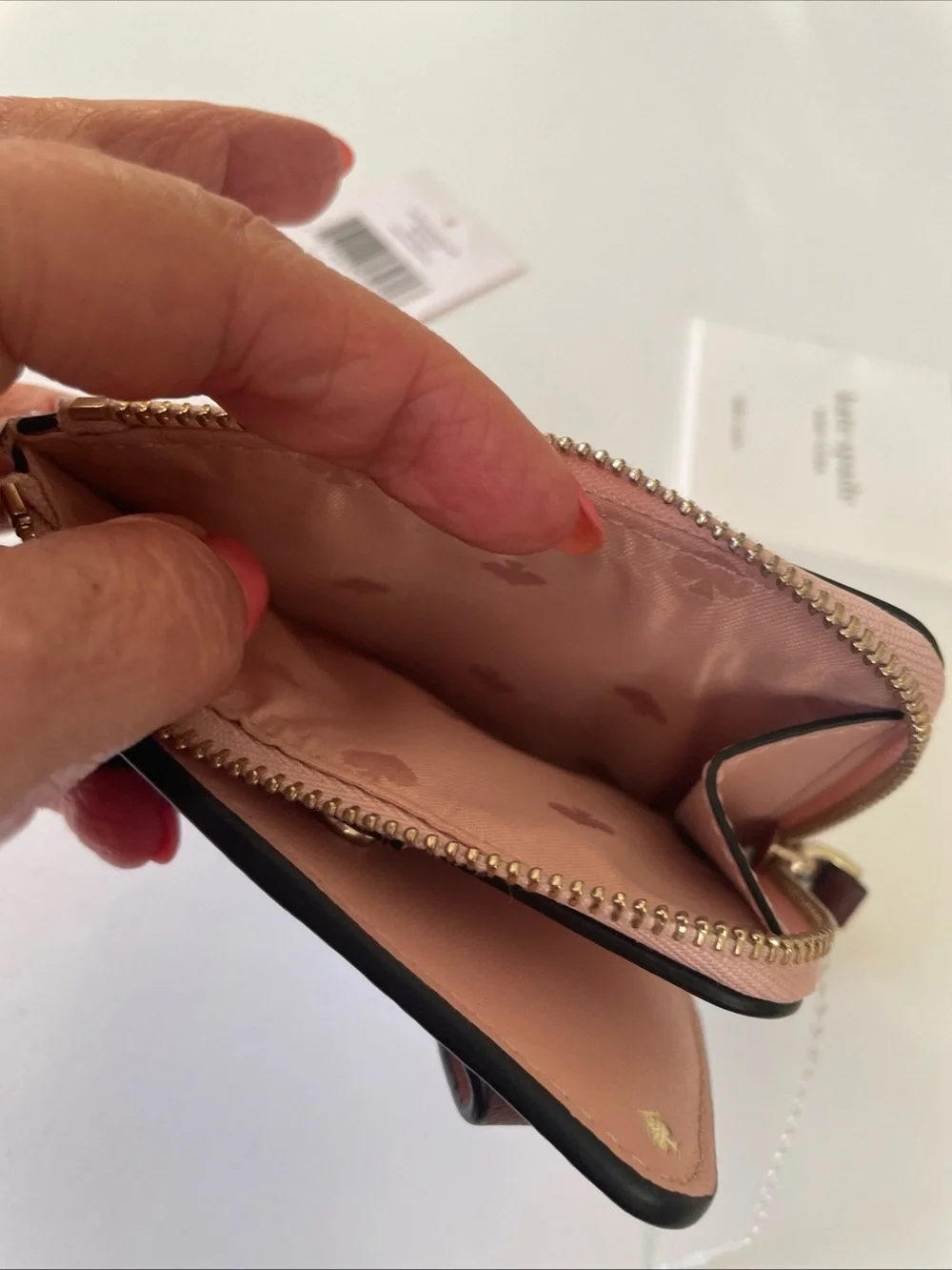 kate spade floral pup Blush Pink Zip Card Case / wallet with Printed Lining